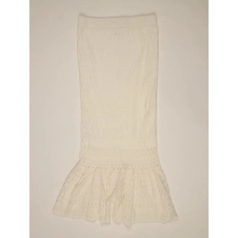 House of Harlow 1960 Ivory Crochet Knit Maxi Skirt Tiered Boho Resort Festival M